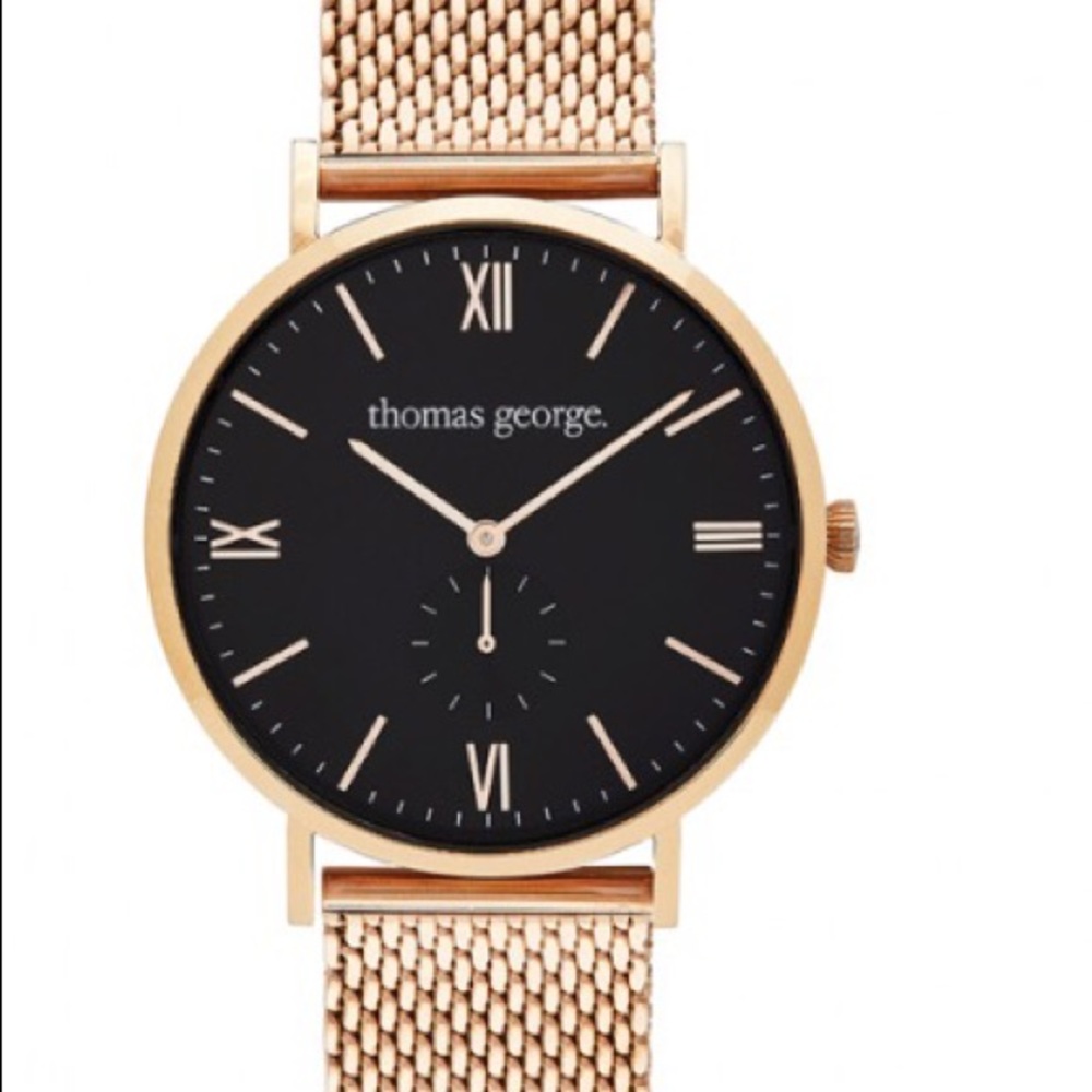NEW MENS THOMAS GEORGE ROSE GOLD MESH WATCH BLACK